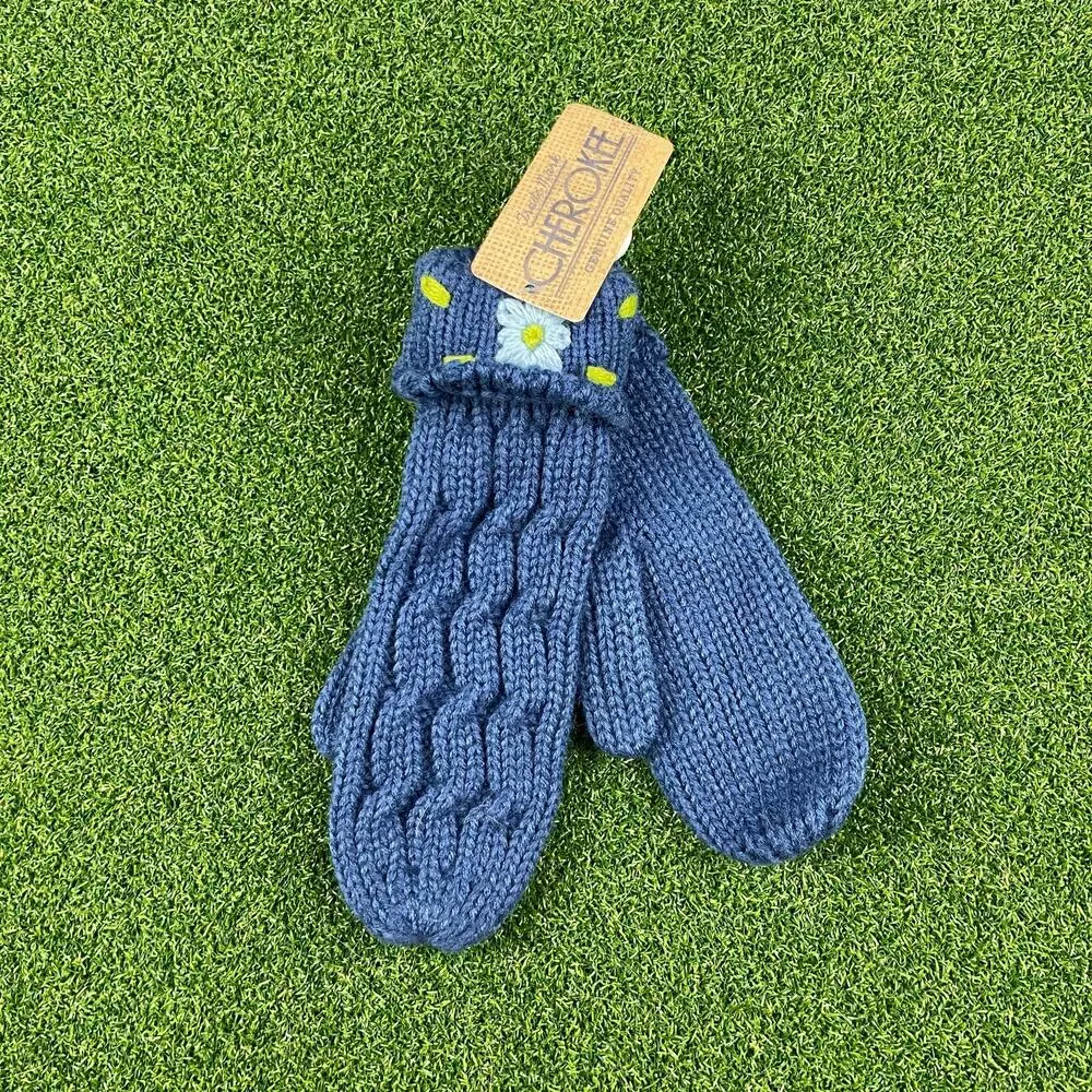 NWT Cherokee Blue Embroidered Floral Cozy Warm Cable Knit Mittens